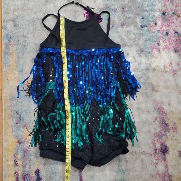 Weissman Sequin Scroll Mesh Fringe Biketard Style 10926 Size S - Picture 13 of 14